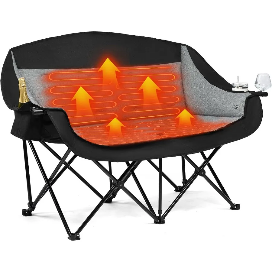 كرسي تخييم مزدوج ساخن للرياضات الخارجية والحديقة يستخدم كرسي Loveseat مبطن كبير الحجم عالي التحمل لبالغين محمول #1