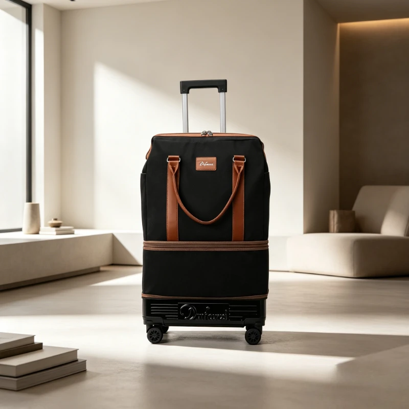 Foldable Wheeled Duffel Bag, Lightweight Spinner Travel Tote,Large Capacity Telescopic Handle Luggage,Multi Purpose Rolling Pack