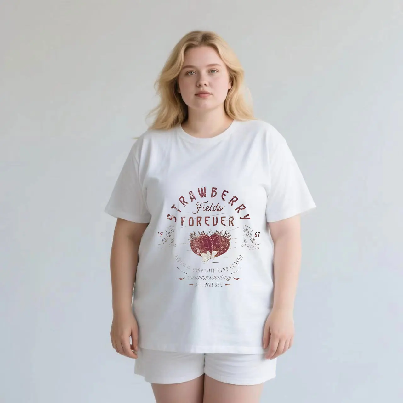 

One outfit, two outfits, commuting, home, two not wrong plus size Ladies' casual short sleeved T-shirt white