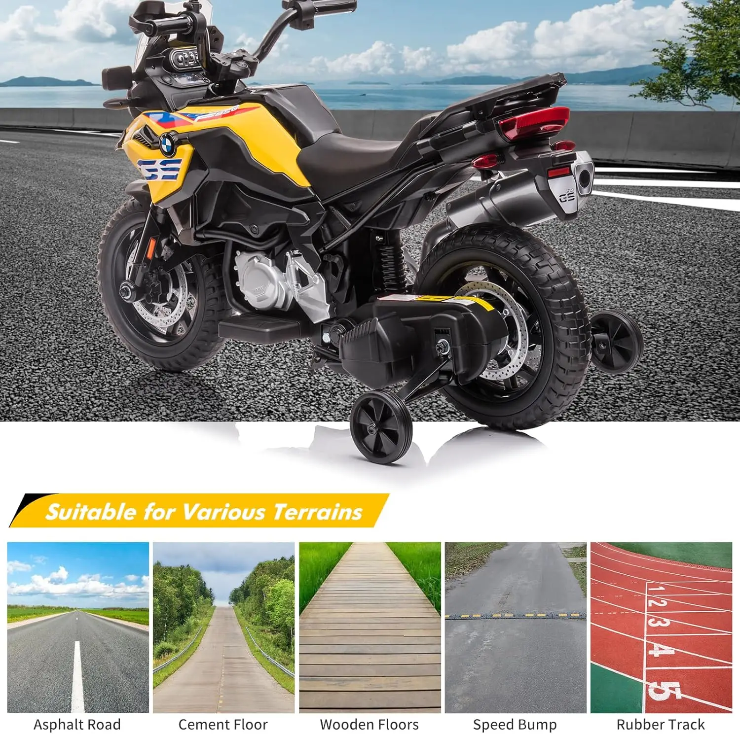 Moto BMW sous licence pour enfants 12V, avec vitesse Variable haute/basse, feux d'avertissement, roues d'entraînement pour tout-petits/enfants