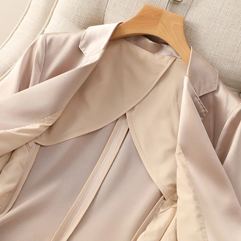 Champagne color Triacetic Acid fabric women blazers Small Suits coat Slim Fitting Waist Closing Silk Satin Suits Thin Coats