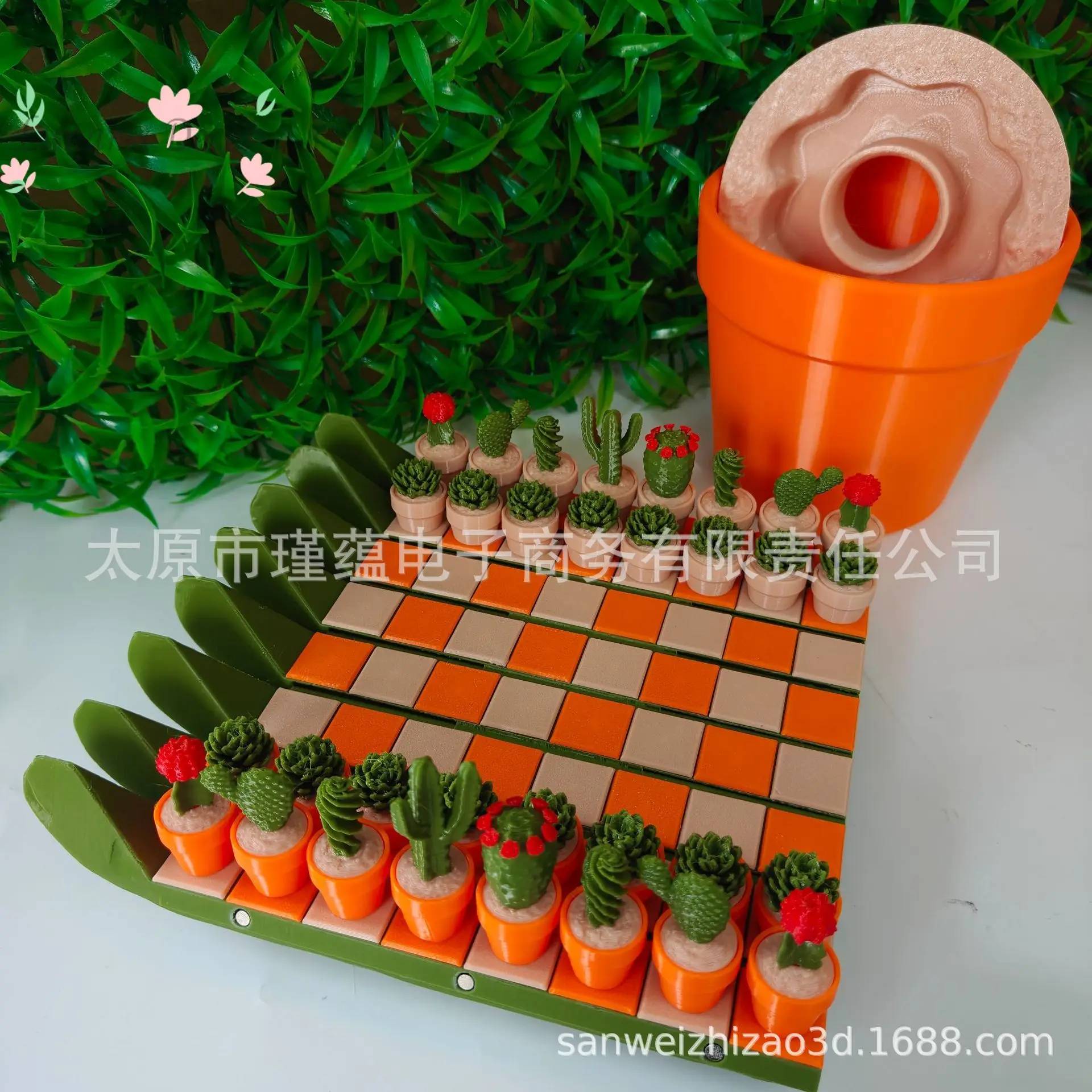 3pcs Cactichess Portable Roll up Cactus Chess Set Unique Cacti Chess Decorative Small Figurine Desktop Model