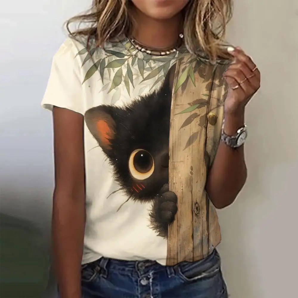 Camiseta con estampado de verano 3d de animales para mujer, ropa de gran tamaño, cuello redondo, Jersey informal de manga corta, camisetas para mujer