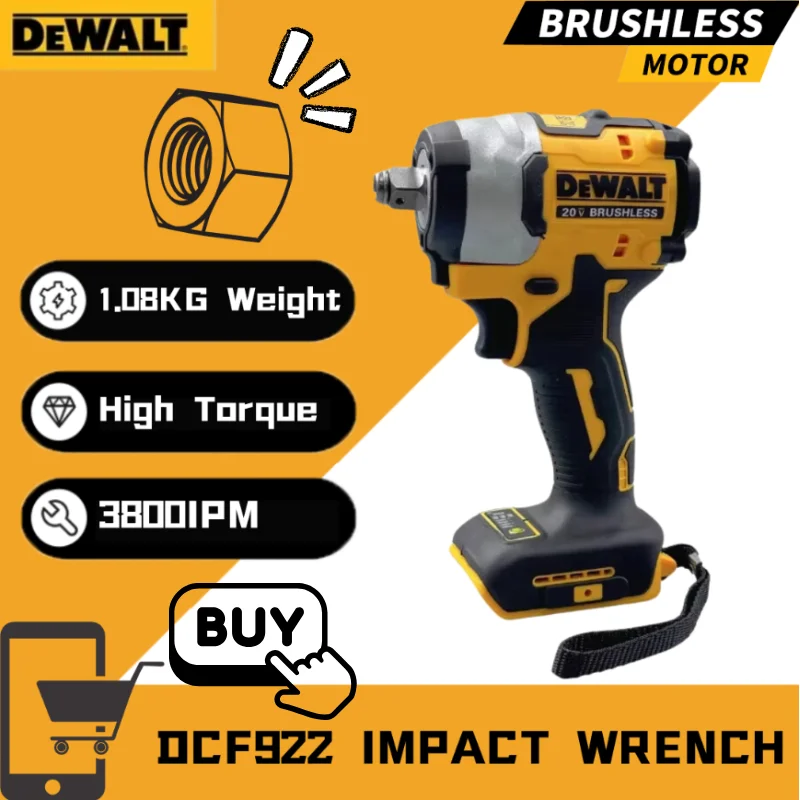 

Dewalt DCF922 Brushless Impact Wrench 20V Battery Rechargeable High Torque 205Nm(Reverse) 1/2" 2500 PRM Universal Electric Tools