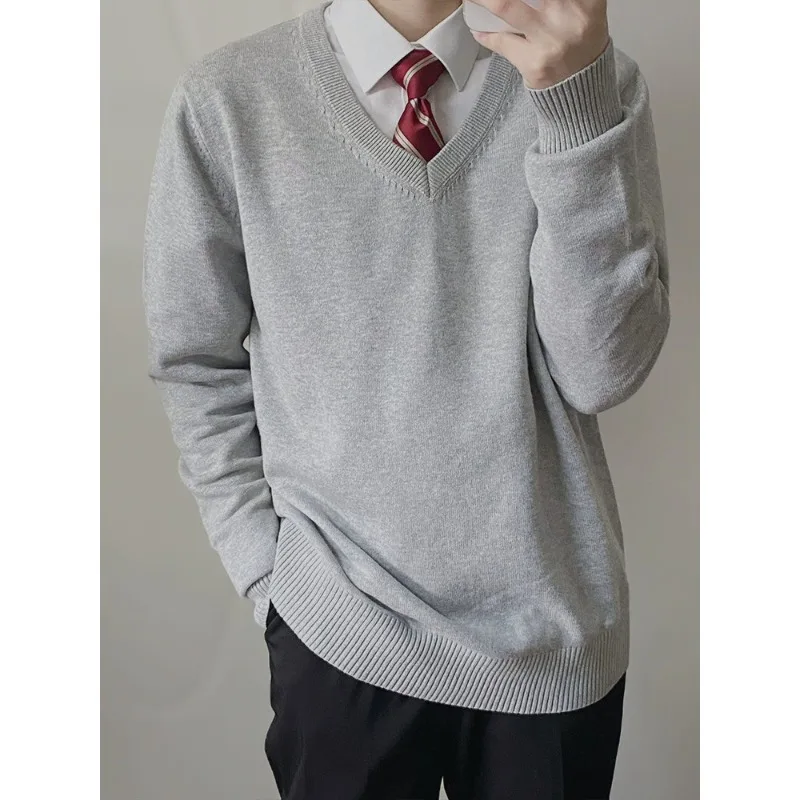 

Preppy Style Men's Women's Sweater V-neck Long Sleeve Knitted Sweater Pullover Solid Trendy Street Sweater Uniform Sweatshirts