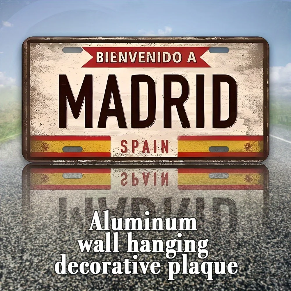 Impresión plana 2D, 1 unidad, Madrid, 15,24x30,48 cm, solo para decoración, placa de matrícula de aluminio, solo para decoración, superficie plana 2D