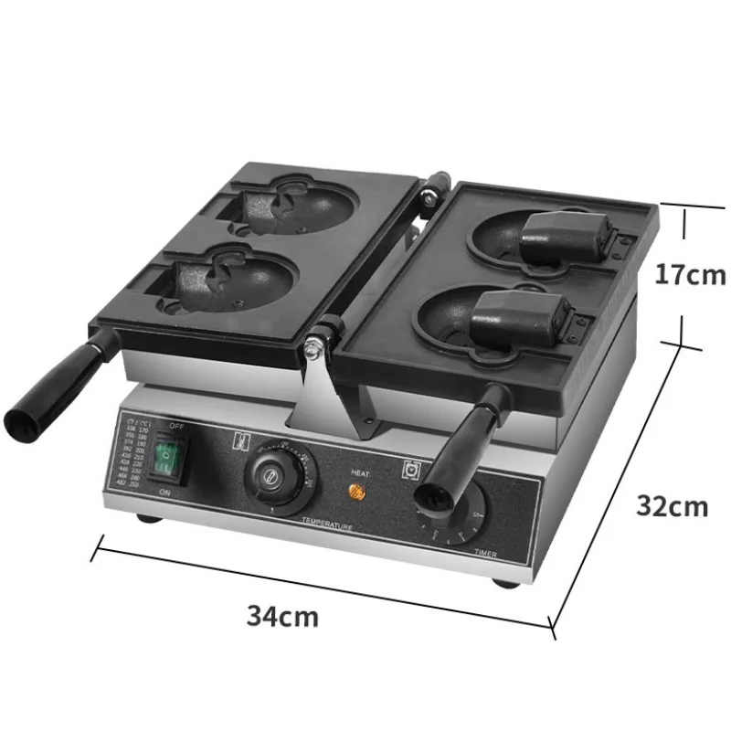 Electric Customized New Bear Mold Shaped Fill Ice Cream Rolls Waffle Machine 1600W Non-Stick Pan Commercial Waffle Toaster