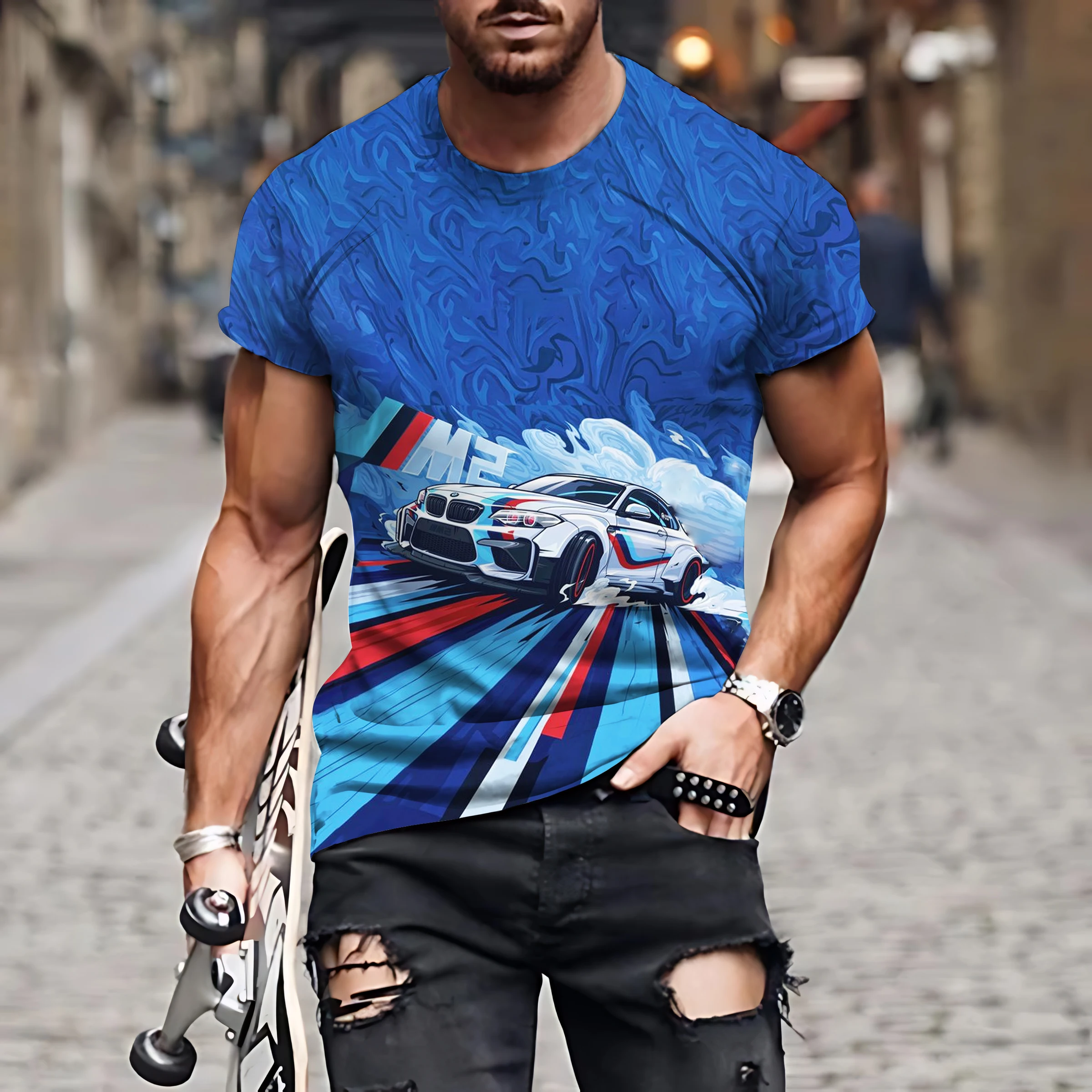 

Men's 3d Printed Racing T-shirt Casual Street Hipster Men's Clothing Fashion Top Oversized Short Sleeve T-shirt Summer Vintage T