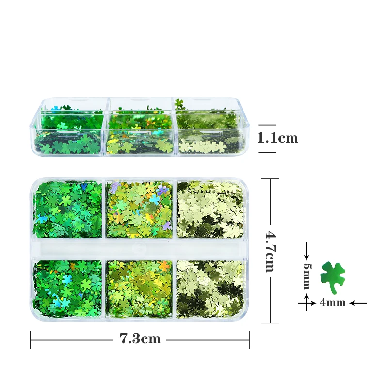 Holographic Glitter Four Leaf Clover Nail Accessories Laser Green UV Sequins Nail Art Charms For Ireland St.Patrick\'s Day Design