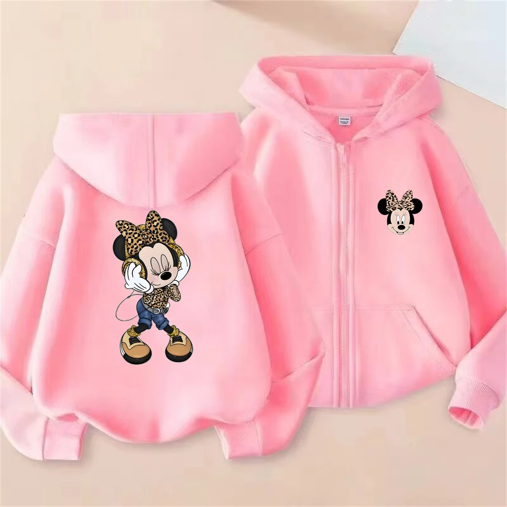 

Черная детская толстовка на молнии с Минни Микки, кардиган, топы, розовое пальто для мальчиков и девочек, толстовки с капюшоном для детей 3-12 лет, осенние свободные свитшоты