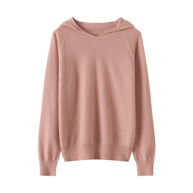 

100% Pure Goat Cashmere Knitted Hoodie Ladies Hooded Pullover in Autumn and Winter Fashion Loose High-End Hoodie Cashmere Shirt