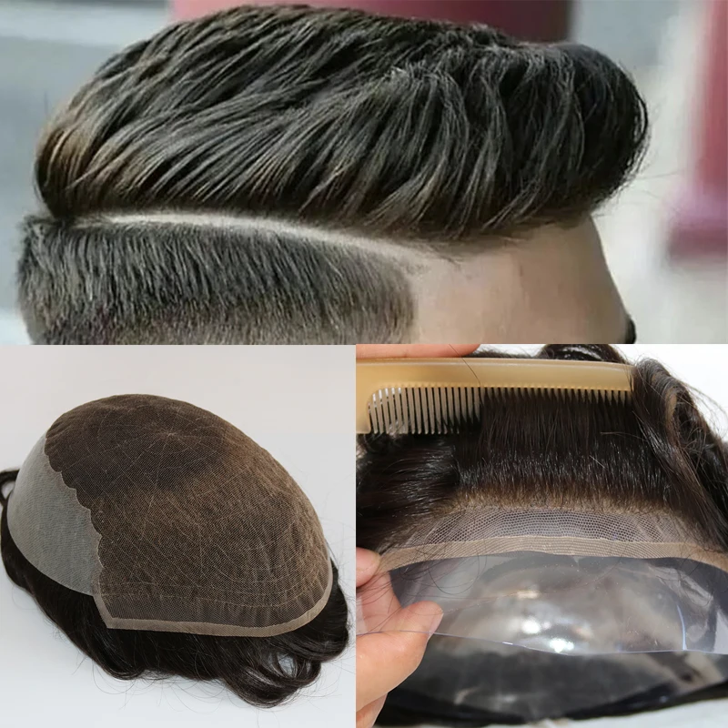 Pirang Q6 bernapas 1B80 1B65 rambut abu-abu rambut pengganti rambut pria simpul pemutih garis rambut alami Non bedah solusi rambut rontok Wig