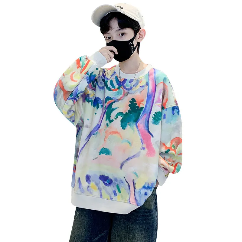 Teenage Boys Fashion Multicolor Print Sweatshirts 2024 Autumn Hot Deals Big Size Children's Clothes Korea Style Tops Outerwear