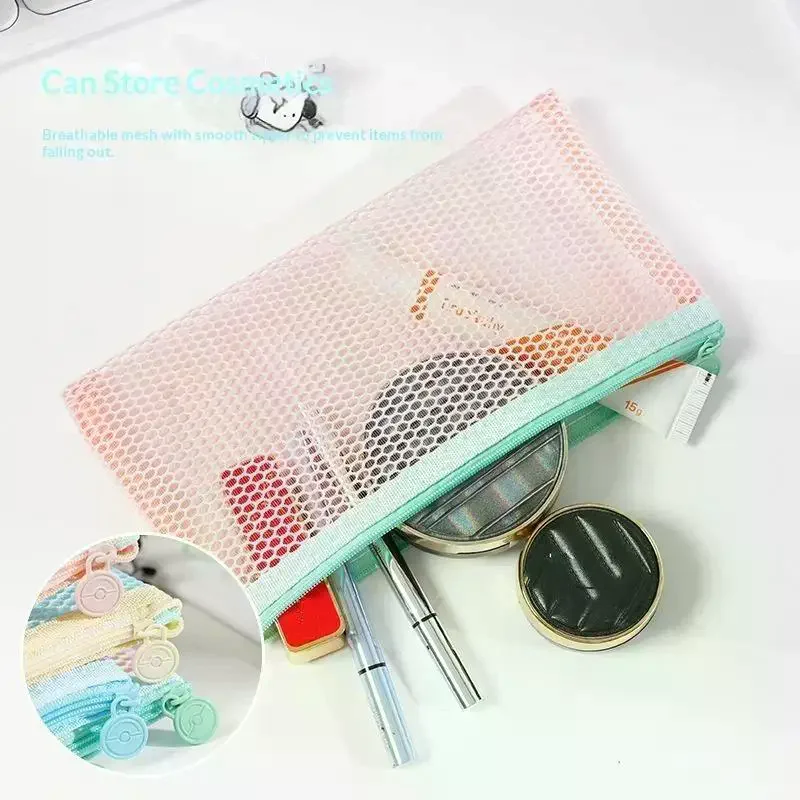 Stylish Lightweight Mesh Cosmetic Bag Portable Square Makeup Storage Bag Zipper Multi-purpose Sundries Organizer Toiletry Pouch