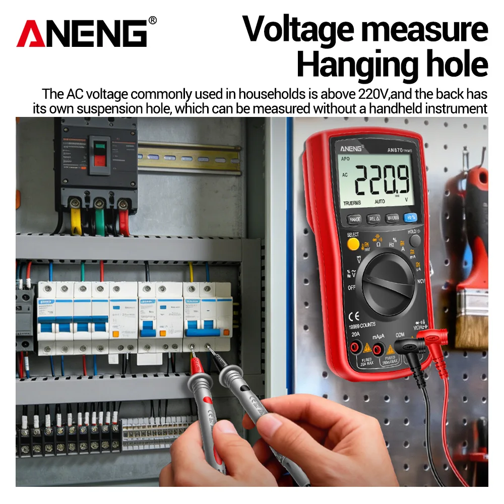Multimeter Display On/Off Beep Automatic Shutdown Anti fall Electrical Multi meter 19999 Counting LCD Backlight ANENG AN870 view 3