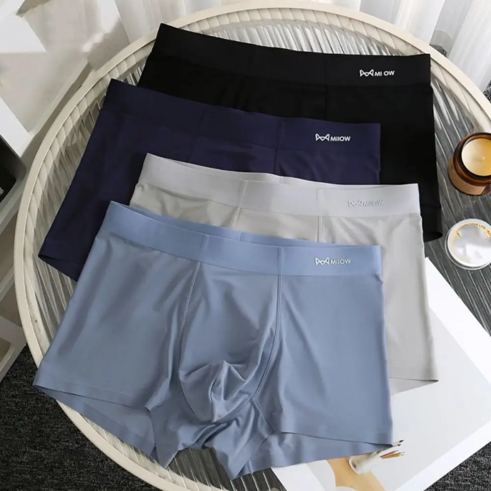 

3PCS Simple Letter Men's Flat Panties Seamless Mid Waist Ice Silk Shorts Boxers Underpants Thin Men's Underwear Male/Boys