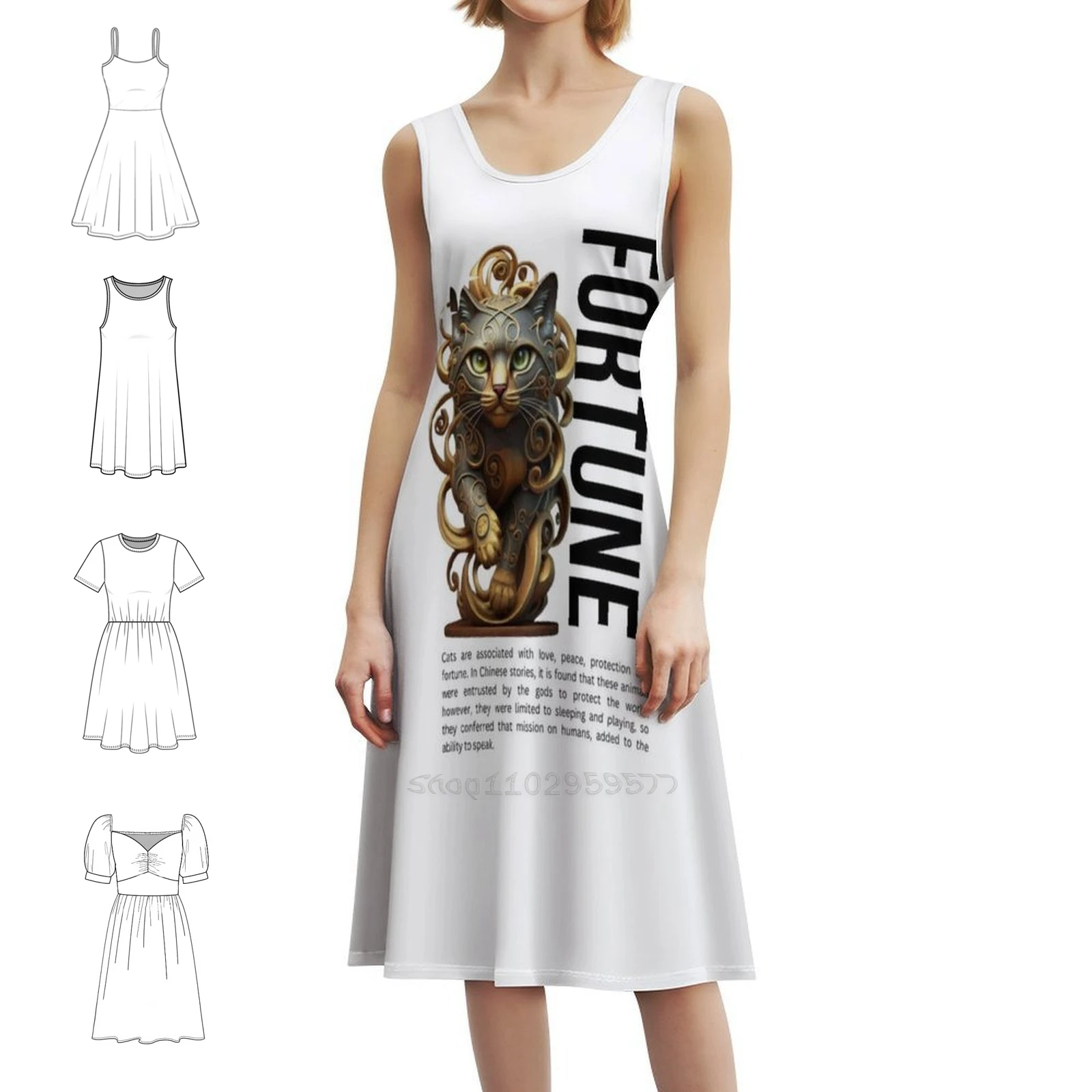 

Копия кота и удачи - белое платье-халат с цветочным принтом для женщин, весна-лето, повседневное платье для вечеринки, удача, кота, маленького кота