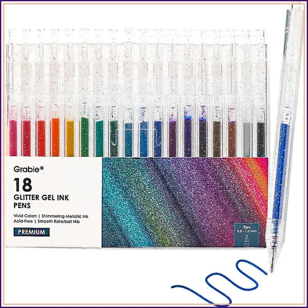 

18 Colors Glitter Gel Pens Set, Retractable Sparkle Ink Pens for Coloring, Journaling, Drawing & DIY Crafts, Smooth Writing Art Pens