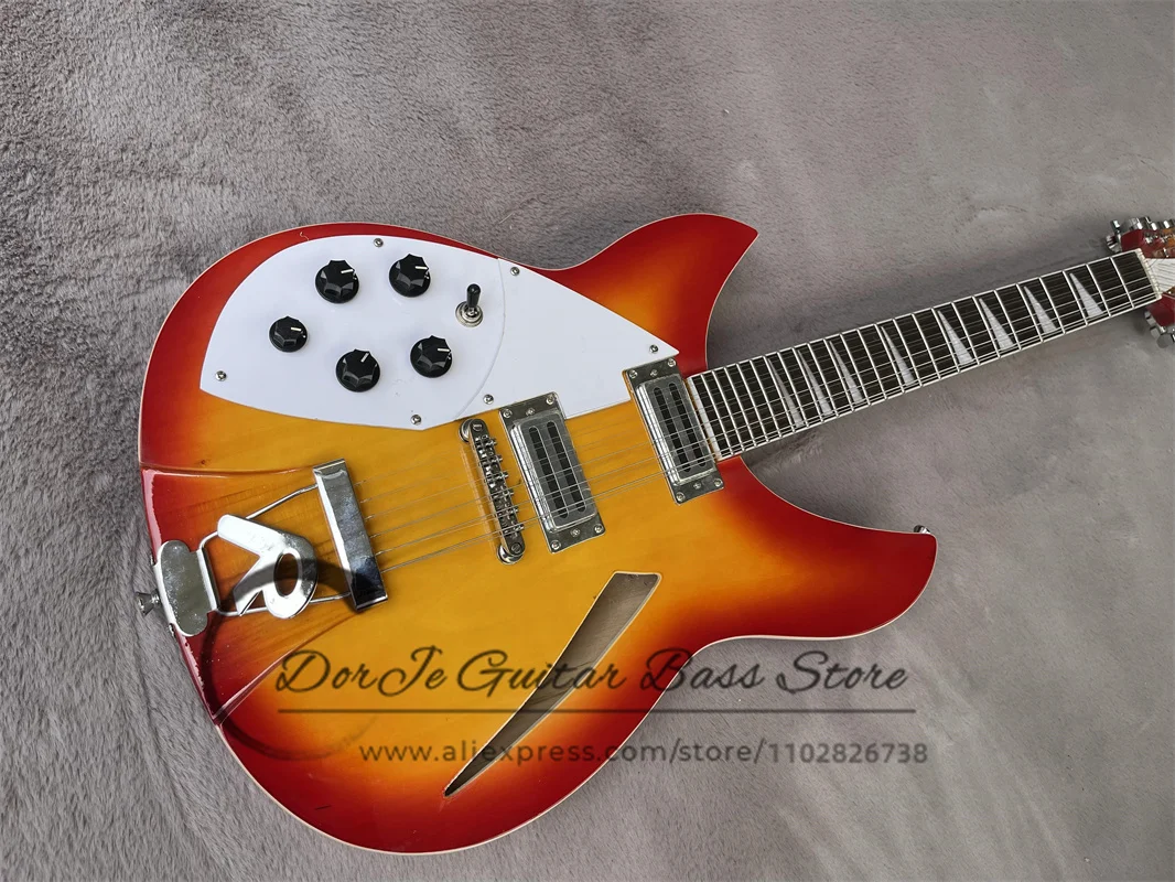 

12 String Left hand Electric Guitar Cherry Sunburst Half Hollow Body Tun Pickup R Tailpiece Rose Wood fingerboard 360 Guitar