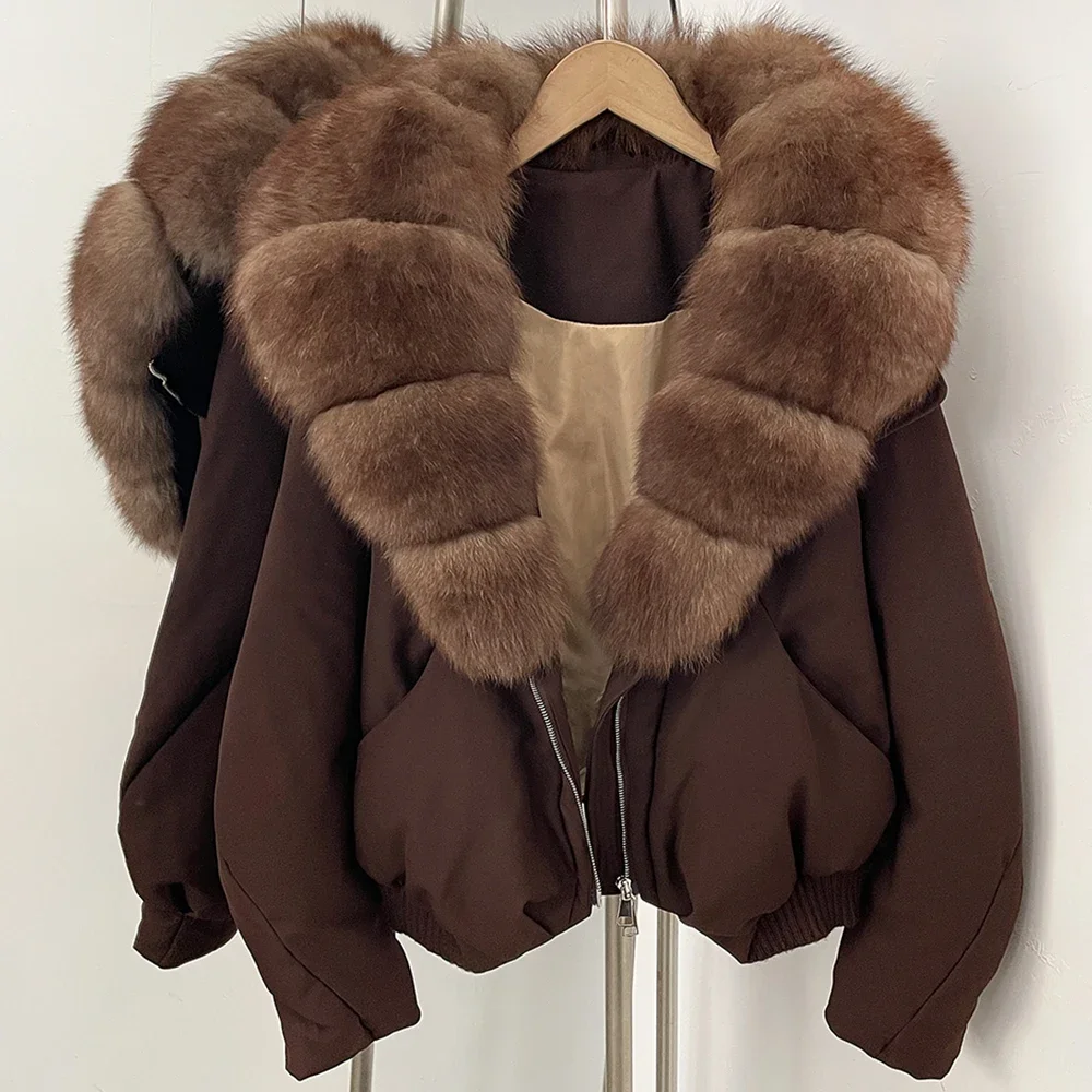 OFTBUY Daunen-Bomberjacke Neue Luxus-Waschbärpelz-Pufferjacke Damen Großer Echter Fuchspelzkragen Daunenjacke für Frauen – Detail 14