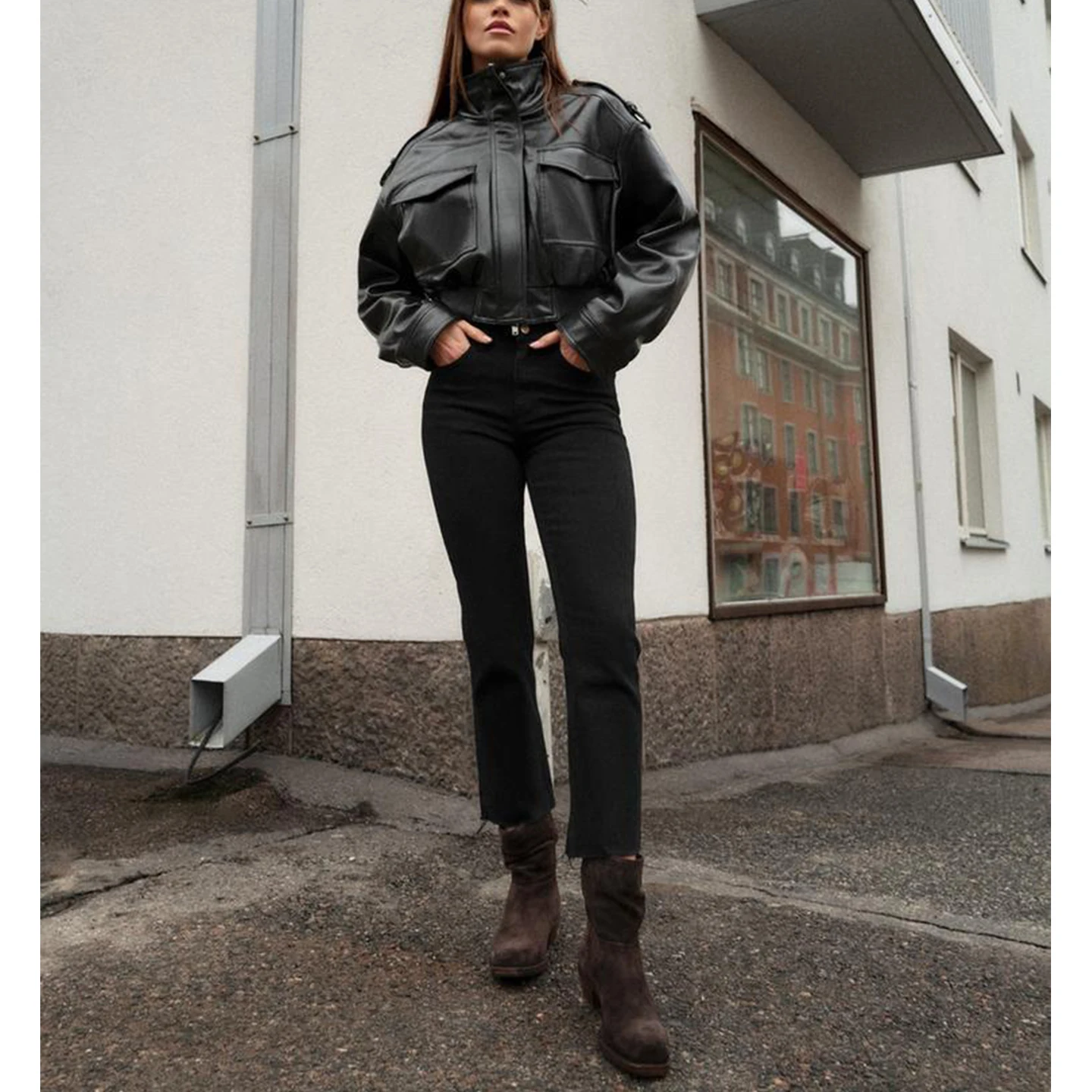 عارضة طويلة Sve سستة بو الجلود Jaet المرأة الخريف الشتاء جديد وصول مربوط معطف الترفيه Sle ort طول