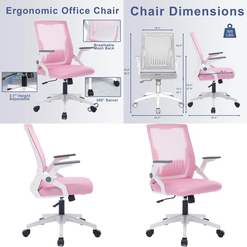 

Compact Ergonomic Desk Chair with Flip-Up Arms and Mesh Back for Space-Saving Home Office