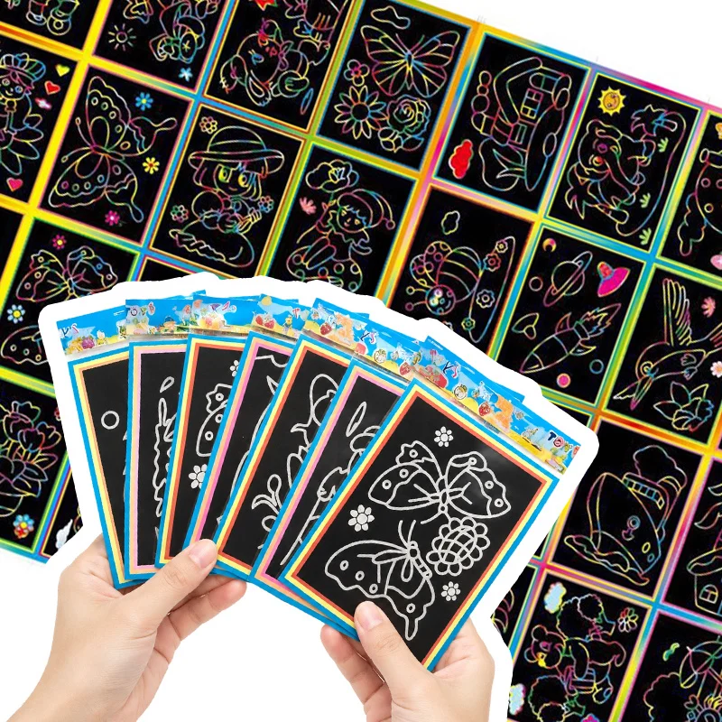 6/24PCS Random Scratch Art Paper Mixed Patterns Rainbow Boards Holiday Gifts Handmade Decor Creative Stationery ZYF