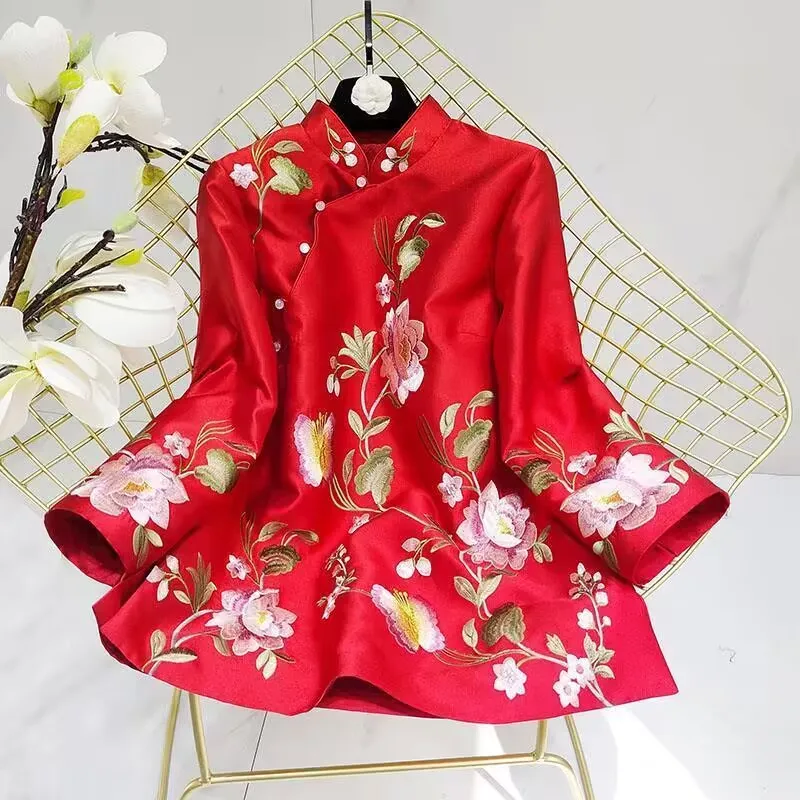 2023 New Vintage Top Traditional Chinese Clothes Woman Tang Suit Summer Tops Embroidery Embroidered Shirts  Blouses for Women