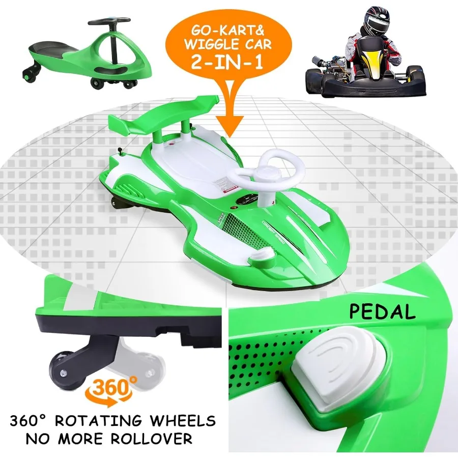 12V Electric Wiggle Car With Pedal Ride On Car Toy For From Ages 3 And Up Birthday Gifts for Boys and Girls Anti-Rollover Flash