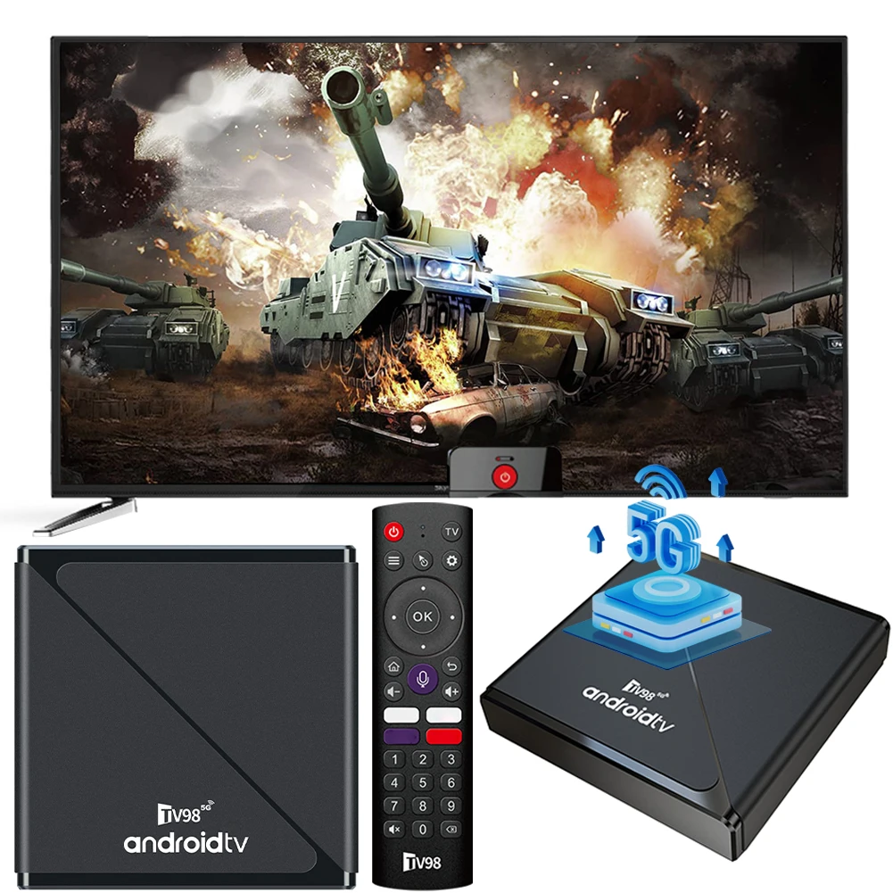 

2.4G&5G Dual WiFi BT5.0 Smart TV Box Allwinner H313 Quad Core Android 14 TV Box Digital Voice Remote HD 8K 4K