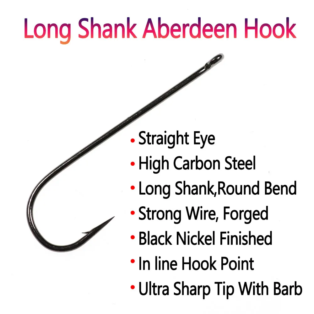 Bimoo 100pcs/pack Long Shank Aberdeen Fish Hook Saltwater Fresh Water  Fishing Hooks Sabiki Rig DIY Jig Lures Streamer Fly Hook - AliExpress 18