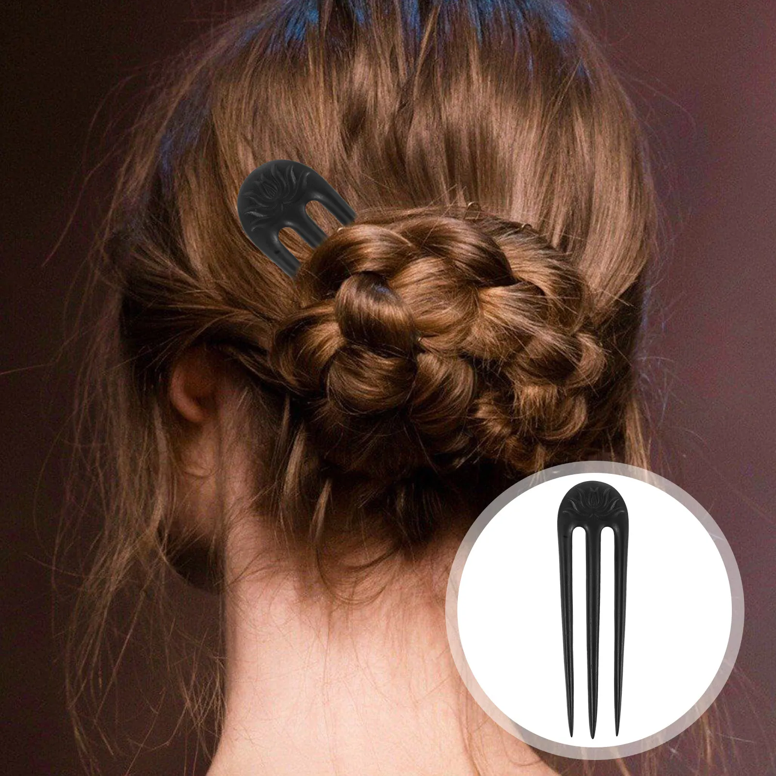 

Exquisite Black Ebony Wooden Hairpin Vintage French Fork For Women Thick Long Accessories Bun Chignon Pin Hair Sticks Decorative