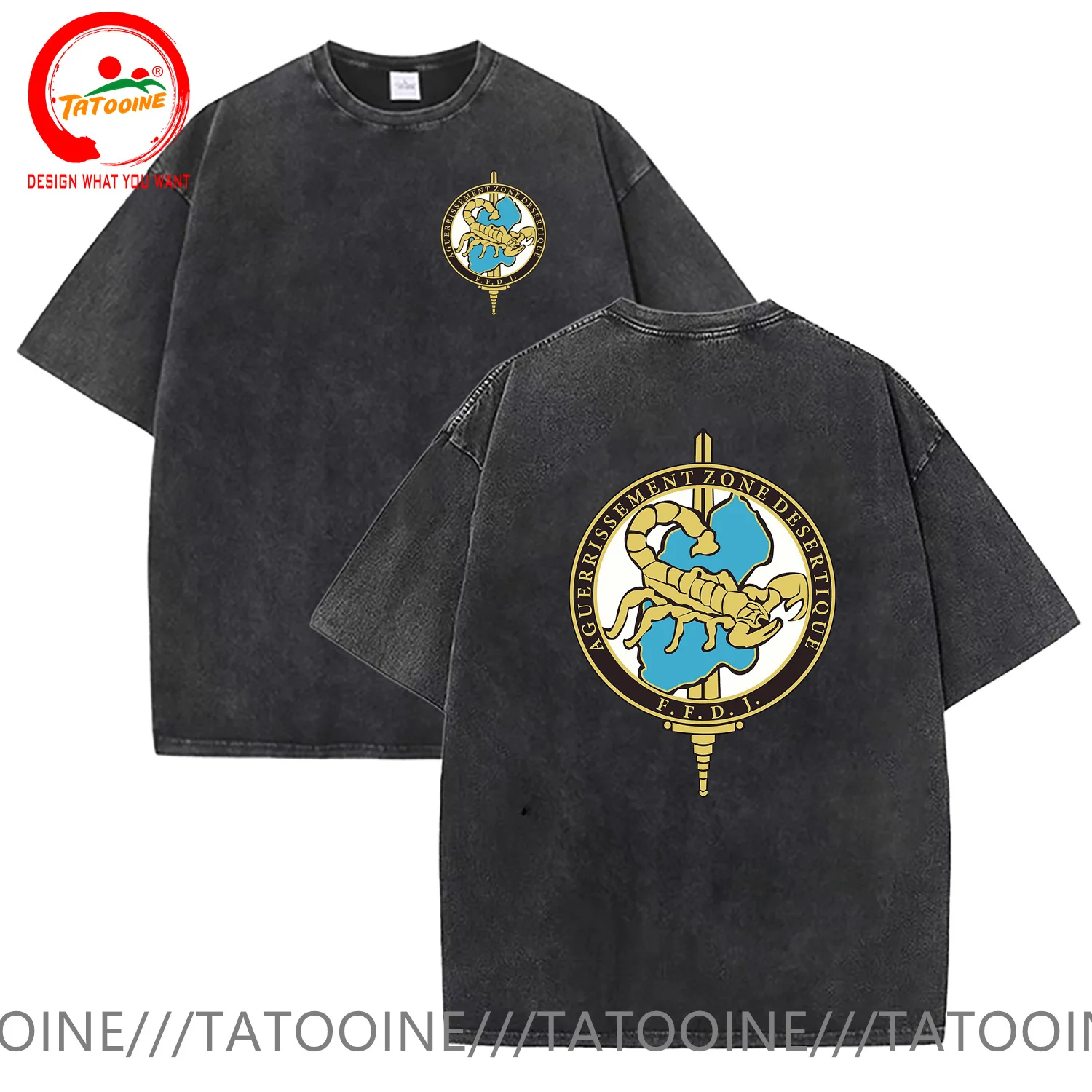 Vintage Washed Cotton T-Shirt French Desert Commando Course Badge T Shirt Men Fashion Trend Casual Clothes tshirt HipHop T-Shirt