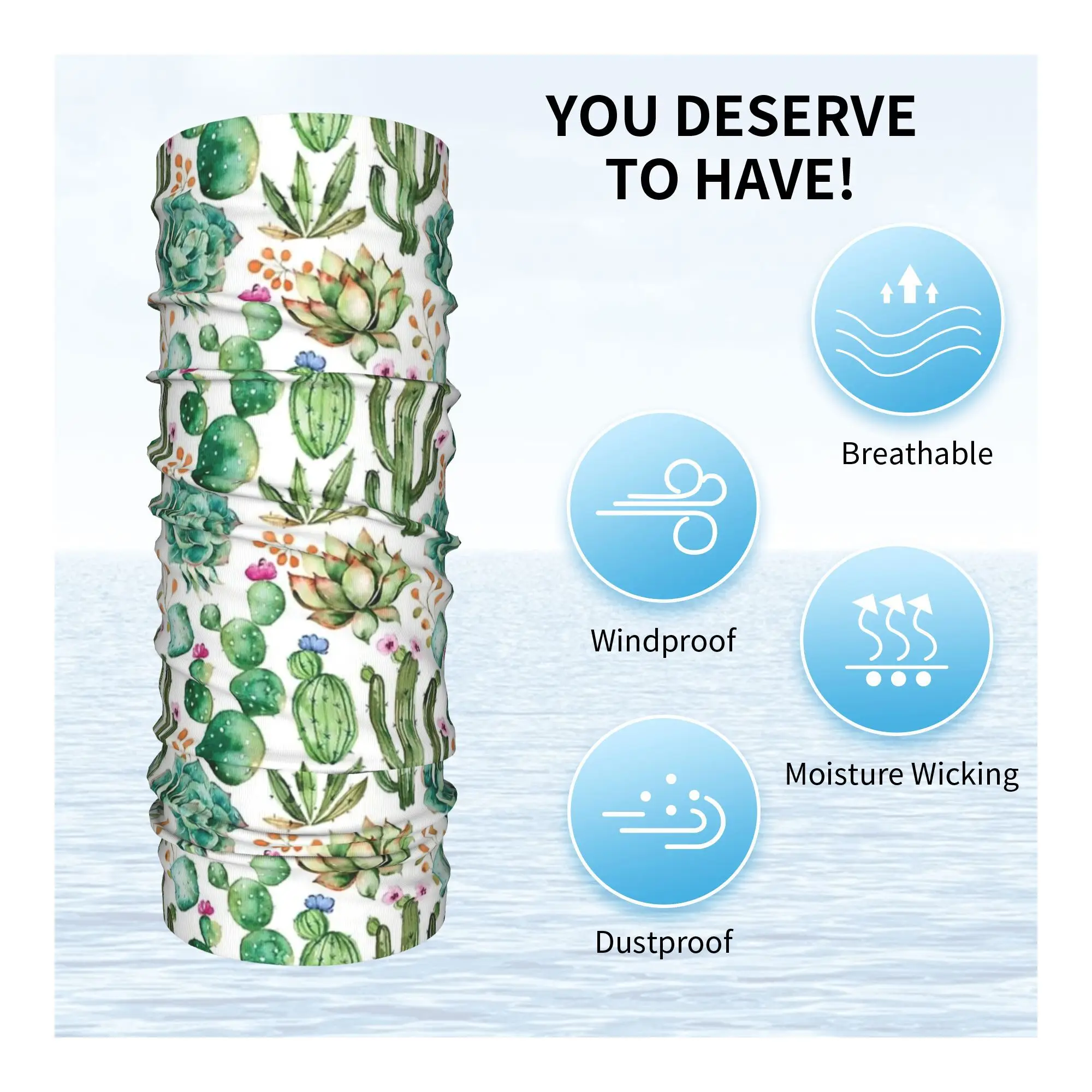 Watercolor Cactus Pattern Bandana Neck Cover Printed Face Scarf Multifunction Face Mask Outdoor Sports For Men Women Adult
