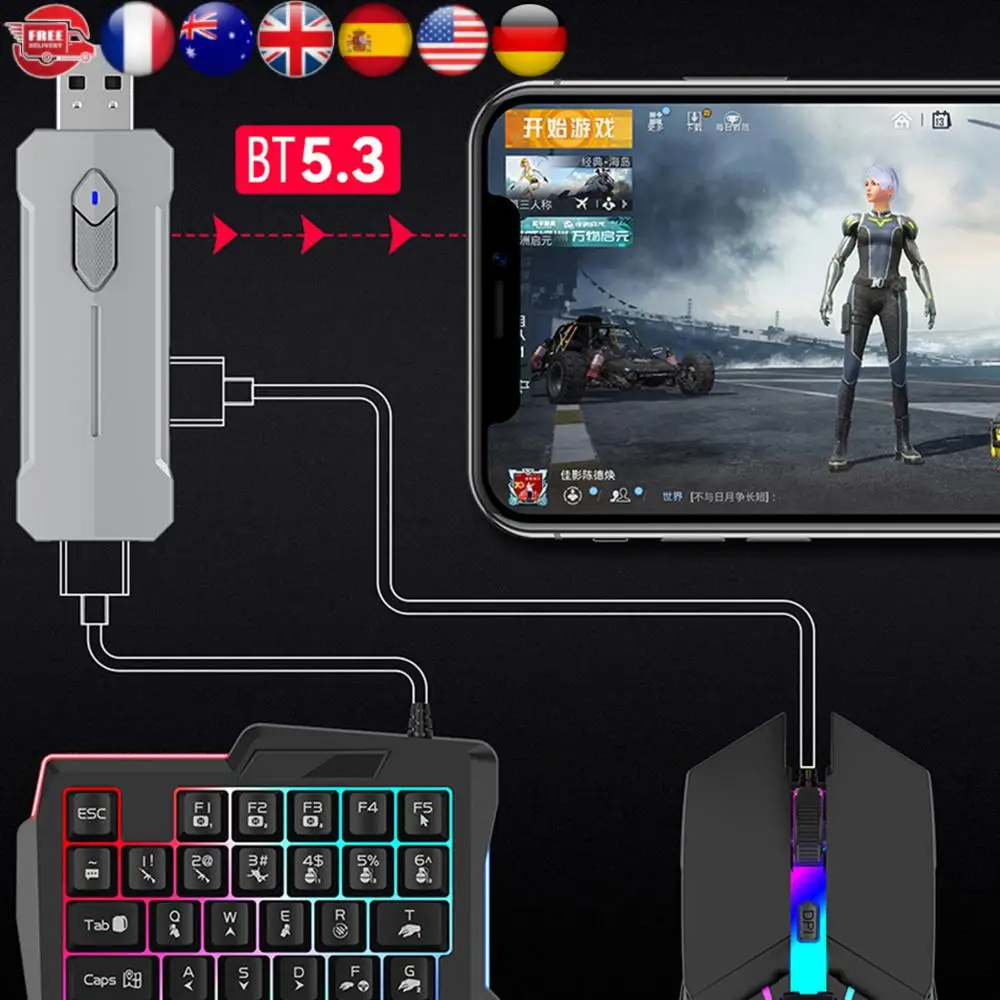 

5 в 1, мобильный игровой конвертер, клавиатура, мышь, игровой набор BT 5,3 для игровой клавиатуры и мыши PUBG, аксессуары для геймеров