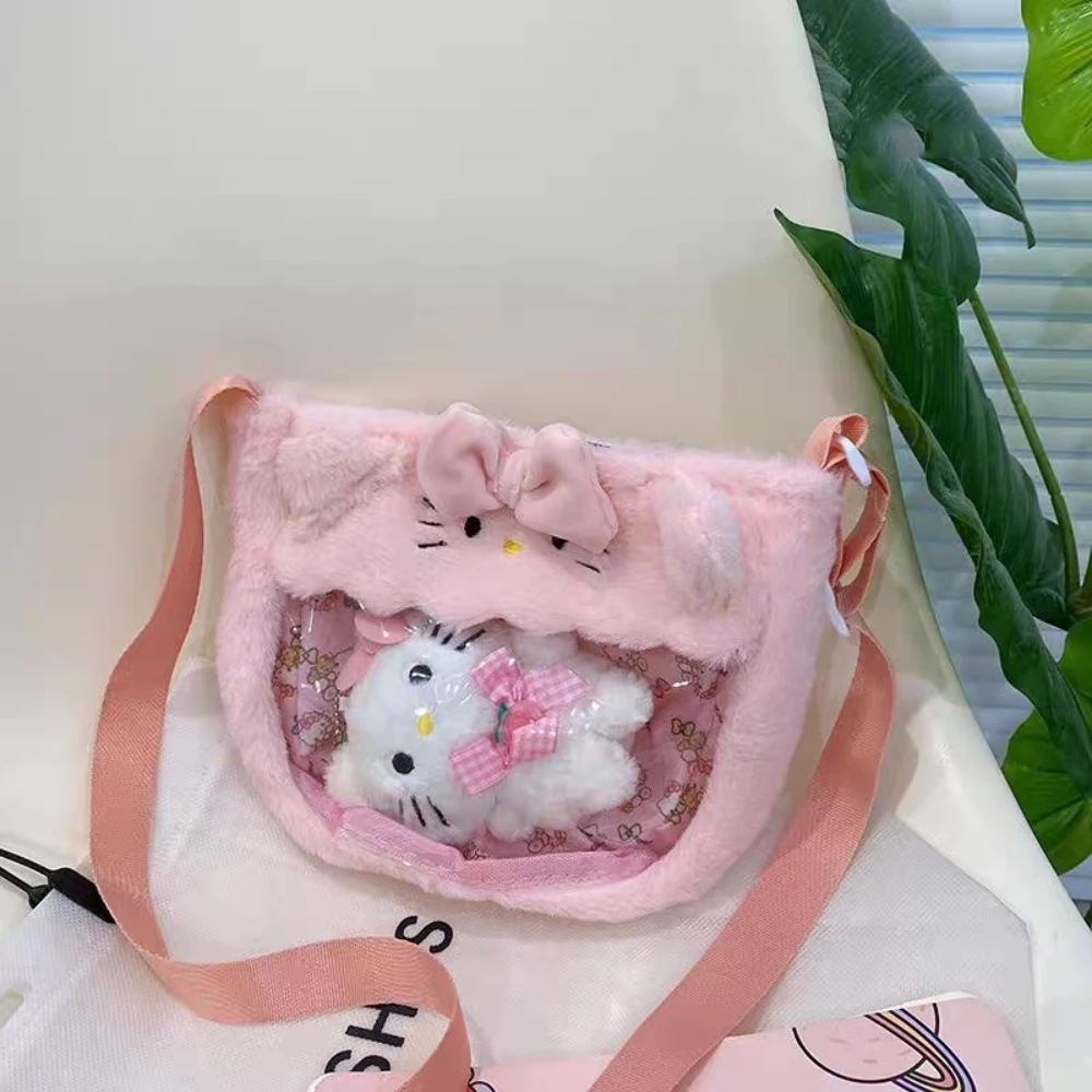 Kawaii Sanrio Hello Kitty Cinnamorollโปร่งใสPlush Aslantกระเป๋าตุ๊กตาการ์ตูนMelodyผู้หญิงช้อปปิ้งCrossbodyกระเป๋าของขวัญ