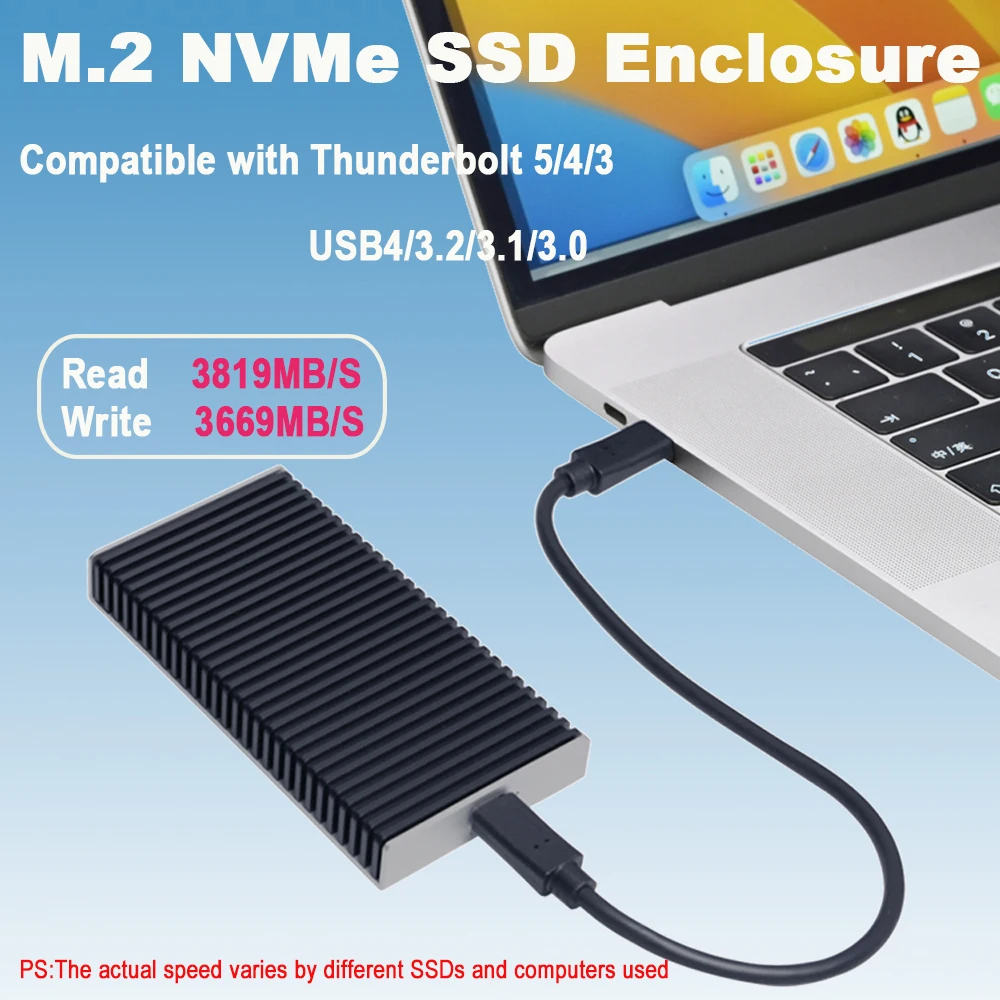 

40Gbps M.2 NVMe SSD Enclosure Compatible with Thunderbolt 5/4/3 USB4/3.2/3.1/3.0 Support M/B+M Key for MacBook M1 M2 Pro/Max