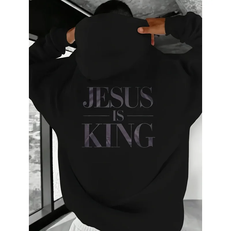 

Мужская повседневная толстовка с капюшоном Jesus Is King - черная рубашка-пуловер с принтом и узором.