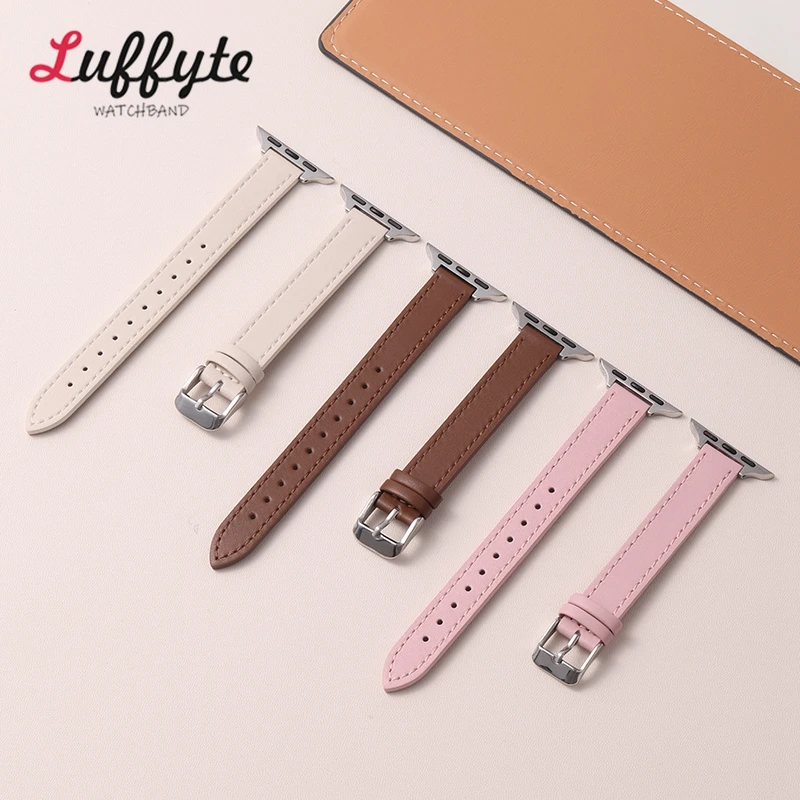 Slim Leather Strap for Apple Watch Band 49mm 44mm 45mm 41mm 40mm 42mm 38mm Bracelet for IWatch Series 3 4 6 SE 7 8 9 Ultra 2