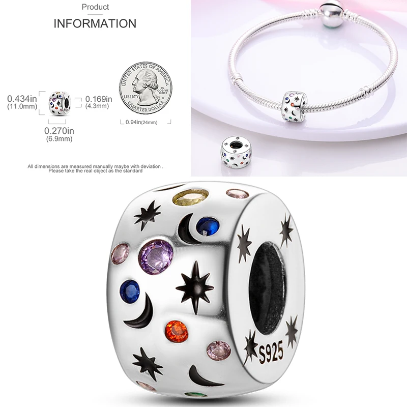 925 Sterling Silber Bunte CZ-Charm-Perlen Herz Baum des Lebens Elefant Hamsa Pfote Sonne Mond für DIY Armband Halskette Geschenk – Detail 11