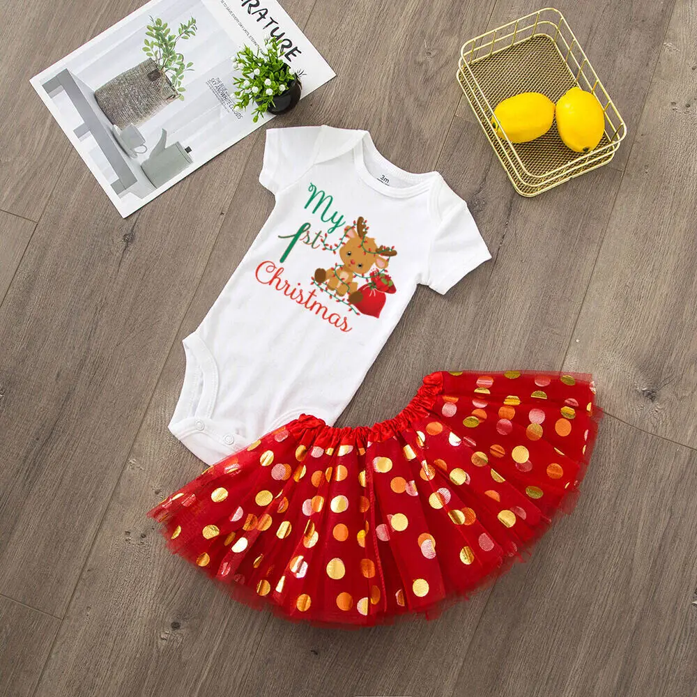 My 1st Christmas Baby Girls Christmas Cake Smash Dresses Outfits Xmas Party Shirt Tutu + Baby Bodysuits Dress Set Infant Clothes