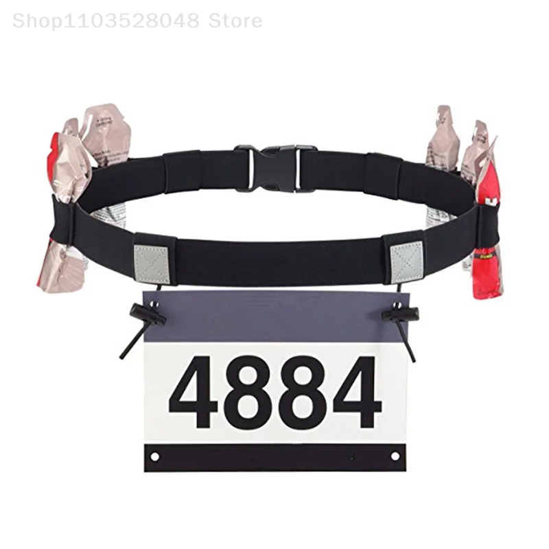 

Triathlon Running Belt - Adjustable Race Number Belt with Energy Gel Loops & Bib Holder for Marathon, Ironman