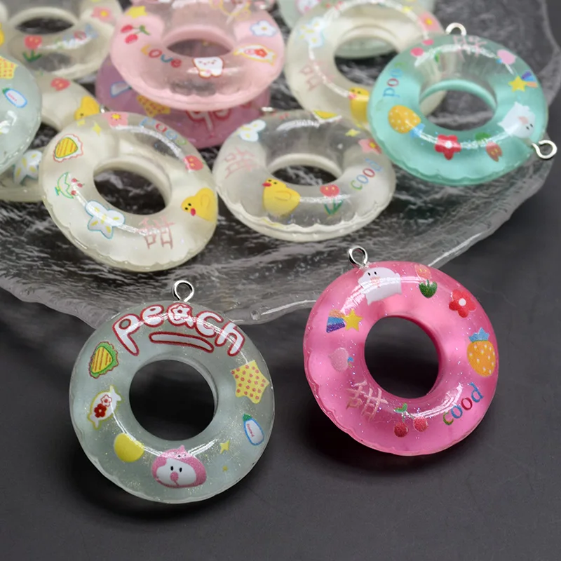 10/30/50pcs Bulk Wholesale Luminous Swimming Ring Resin Charms Cute Cartoon Pendant For Earring Keychains Diy Jewelry Make