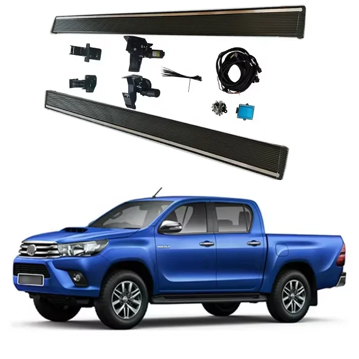 Electric Retractable Side Steps, Intelligent Power Running Boards for Toyota Hilux Chevy Silverado, Powder Coated Aluminum,Black