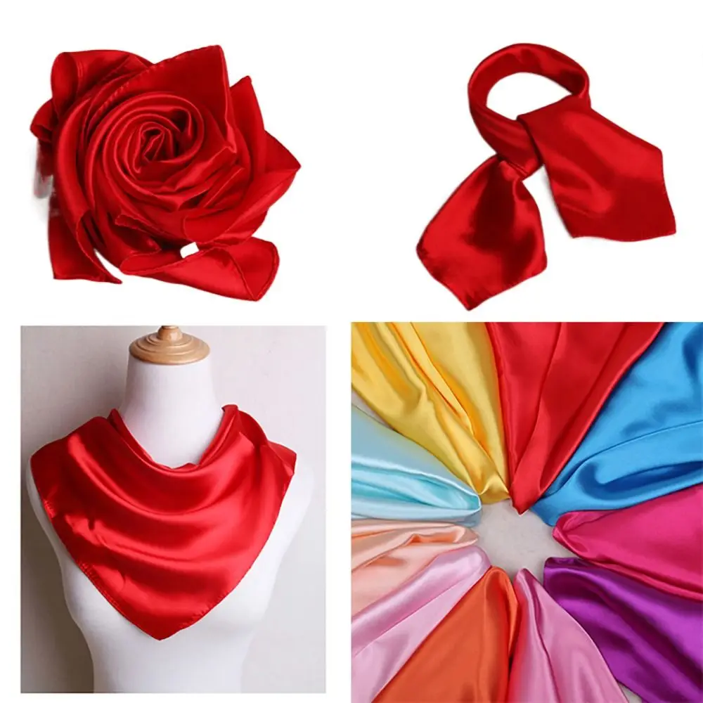 Fashion 60*60cm Silk Scarf Solid Item Color Imitation Silk Neckerchief Neck Wrap Women
