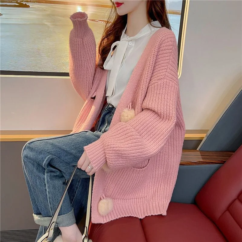 Women's Mid-length Knitted Cardigan Sweater, Lazy Wind Coat, Foreign Gas, New Model, Winter