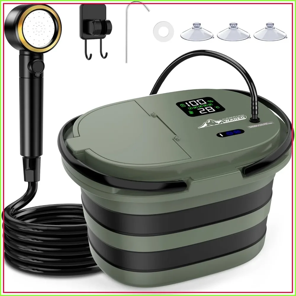 

Upgraded Portable Shower for Camping with 20L Bucket, 13000mAh Rechargeable, Intelligent LED Display & °F/°C Switch, 5 Speeds Modes, Outdoor Shower for Hiking, Travel
