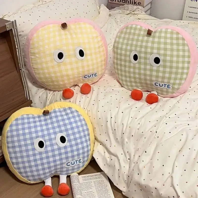 Pretty Plaid Apple Plush Toys Cozy Cotton Fabrics Cartoon Fruit Throw Pillow Fluffy Soothing Back Cushion Lovely Home Decor