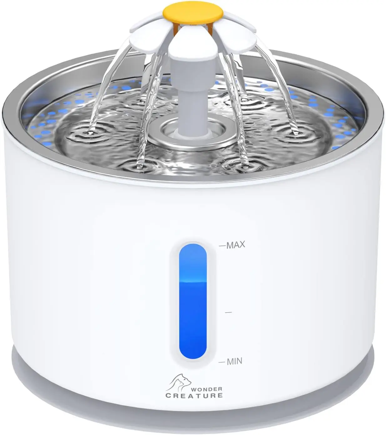 

Cat Water Fountain 2.4L with LED Light & Water Level Window, Stainless Steel Lid for Cats & Dogs