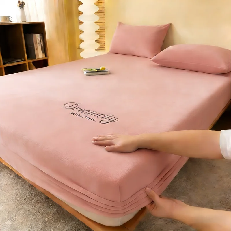 

WOSTAR Зимняя теплая простыня из кораллового флиса на резинке, однотонная, с вышивкой, большого размера, для двуспальной кровати